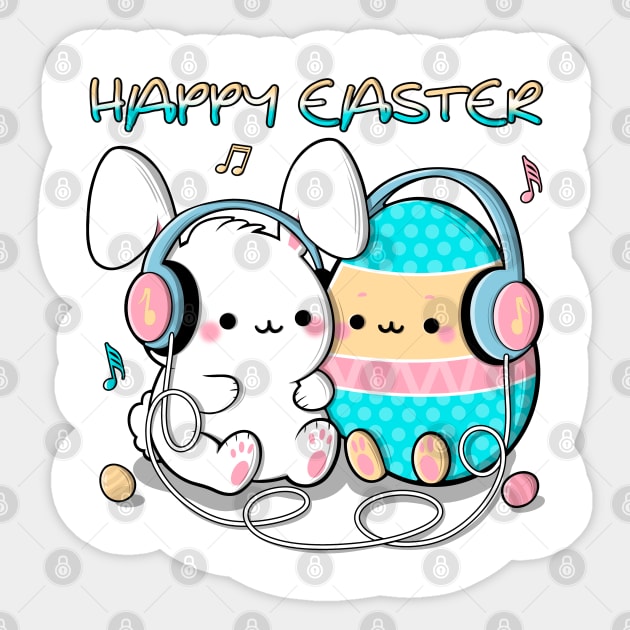Cute bunny and big colorful egg. Happy easter illustration Sticker by ilhnklv
